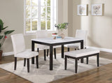 Classic Stylish 5pc Dining Set Kitchen Dinette Faux Marble Top Table Bench and 3x Chairs White Faux B011P184982