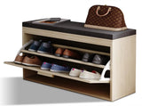 Rattan Shoe Rack, Hallway Shoe Bench, Shoe Cabinet with Flip-Drawer and Seat Cushion 76741085