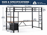 Twin Size Metal Loft Bed with Desk, Bookshelf, Fabric Drawers, Charging Station & LED Light, Heavy 78593971