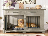 44.48" Large Dog Crate Furniture, Indoor Wooden Dog Kennel End Table with 2 Storage Drawers and 95356075