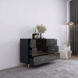 High Glossy Surface 6 Drawers Chest of Drawer with Golden Handle and Golden Steel Legs Black Color W2139134916