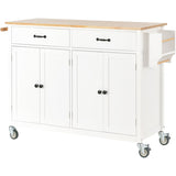 Kitchen Island Cart with Solid Wood Top and Locking Wheels,54.3 Inch Width,4 Door Cabinet and Two WF286911AAW