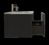 U058-Etna36W-308 Etna 36" Striped Brushed Black Oak Floating Bathroom Vanity with White Ceramic W1865P218041