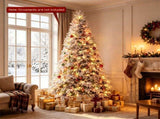 7FT Pre-Lit Snow Flocked Cypress Artificial Christmas Tree, Color Changing LED Lights 9 Modes, 33182324
