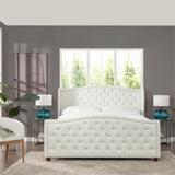 Marcella Upholstered Shelter Headboard Bed Set, King, Antique White Polyester B2719P238224