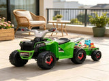 Green 6V Toddler Electric Vehicle with Toy-Carrying Back Trailer, Gentle Forward & Backward, 53479685
