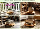 Set of 4 Natural Finish Wooden Plant Pot Mover, Portable Round Plant Stand with 4 Wheels, Sturdy 52654178