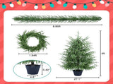 4-Piece Christmas Tree Set 2 Trees with Sturdy Bases, 1 Pre-Lit Wreath, 1 Garland, Warm White N710P513664F