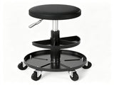 Black Rolling Mechanic Stool with 2-Tier Tool Storage Trays, PU Leather Pneumatic Height 25679117
