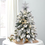 ZNTS 22in Mini Christmas Tree with Light Artificial Small Tabletop Christmas Decoration with Flocked 55611026