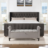 David Tufted Wingback King Bed, Dark Charcoal Grey Velvet B2719P245935