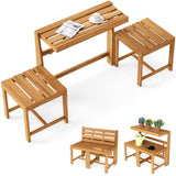 3-in-1 Convertible Outdoor Acacia Wood Furniture - Loveseat Table & Chairs Set Plant 85584061