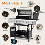 Propane Grill 4 Burner Barbecue Grill Stainless Steel Gas Grill with Side Burner for Outdoor BBQ, W1650P266370