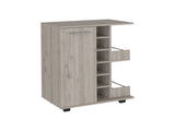 Bar Cart, Four Casters, Single Door Cabinet, Two External Shelves, Light Gray B097133078