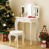 Kids Vanity Table and Chair Set, 2-in-1 Girls Vanity with Tri-Folding Mirror & 3-Color LED Lights, 1 82572656