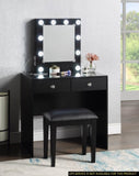 Black Makeup Vanity and Stool Set with 10 Lights and USB Port and Power Outlet, 2x Drawers Luxurious B011P146565