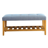 Light Blue and Oak Tufted Padded Seat Bench B062P189179