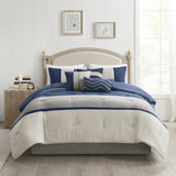 7 Piece Faux Suede Comforter Set Blue Cal King B03596786