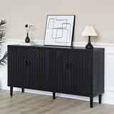 Modern Black Sideboard Cabinet with Decorative Nailhead Accents, Stylish Storage Solution for Dining 93430200