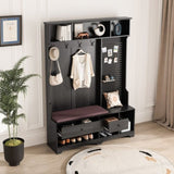 Multi-purpose Hallway Hall Tree with Removable Linen Cushioned Entryway Bench, Coat Rack, Storage W757P196822