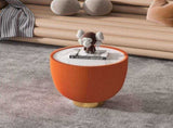 Modern Round Sintered stone Pattern Tabletop Leather Edge Sofa End Table with Metal Base,Luxurious W3081P293638