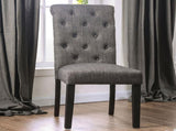 Classic Antique Black / Gray Set of 2 Side Chairs Button Tufted Linen Like Fabric Solid wood Chair B011104801