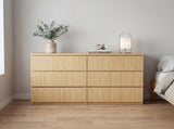 Modern Natural Wood 6 Drawer Dresser, Wave Panel Drawer Fronts, Storage Cabinet, Versatile Chest of W409P371357