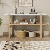 TREXM Retro Elegant Console Table with Marble-Effect Top and Versatile Storage Solutions for N715P196906D