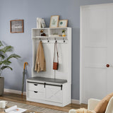 White, Column Coat Rack with Storage Shoe Cabinet 83801402