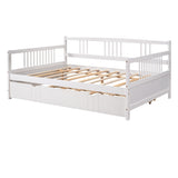 Full Size Daybed Wood Bed with Twin Size Trundle,White WF295131AAK