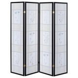 Floral and Black 4-Panel Folding Screen with Floral Motif B062P153645