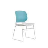Modern Stacking Chairs Set of 4 in White and Blue with Polypropylene Seat and Fiberglass Reinforced W3788P372655