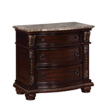 1Pc Traditional Style End Table 3-Drawer Nightstand with Marble Top Rich Brown Cherry Finish Solid B011P143964