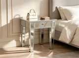 () 1-Drawer MDF Bedside Table with Mirrored Finish 15.75*15.75*24in Silver 52223390