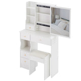 Small Size Left Drawer Desktop Vanity Table Cushioned Stool, Extra Large Sliding Mirror, Multi W936P202270