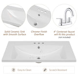 30" Single Bathroom Vanity Top with White Basin, 3-Faucet Holes, Ceramic, White N725P171538K