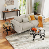 3 Piece Tempered Glass Surface Coffee Table Set, Decor Coffee Table Round End Side Table with Sturdy W2167P220517