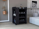Bar Cart with Glass Door, 2-Side Shelves and Casters, Black B097120617