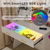 Vanity Desk with LED Lights Mirror & Power Outlet,Vanity Table Set with Storage Drawers & Chair, 3 W509P297013