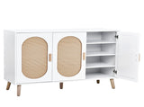 3-door standing cabinet with tall oval rattan top, made of particleboard and plastic rattan, 87304240