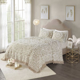 Tufted Cotton Chenille Medallion Fringe Coverlet Mini Set Taupe King/Cal King B035129048