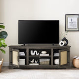 Farmhouse Rattan TV Stand Console Table for TVs up to 70 Inches, TV Console Table with 2 Storage W1758P178929