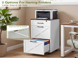 Rustic White Farmhouse 3-Drawer File Cabinet with Wheels Vertical Rolling Storage for Letter/A4, 09525698
