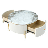Modern Round Coffee Table with 2 large Drawers Storage Accent Table WF311606AAK