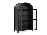 A high arched storage cabinet with a lamp, a modern retro-style wooden storage cabinet with 29334122