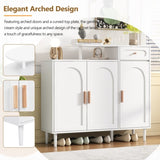 ON-TREND Elegant Shoe Cabinet with Arched Doors and Drawer, Cream Style Storage Sideboard with WF321210AAK
