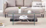 43.3 Inch Modern Two-Tier Coffee Table - An Elegant Combination of Clear Glass and Black Marble W2920P226071