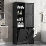 ZNTS Bathroom Storage Cabinet with Doors and Drawers, Tilt-Out Laundry Hamper, Multiple Storage Space, N725P208543B