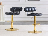 Set of 2 Modern Bar Stools with Adjustable Height, Black PU Leather Upholstered Stools with Gold W3875P378577