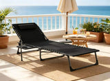 Black Outdoor Folding Chaise Lounge Chair 5-Level Adjustable Tanning Chair, with Side Table, 78504675